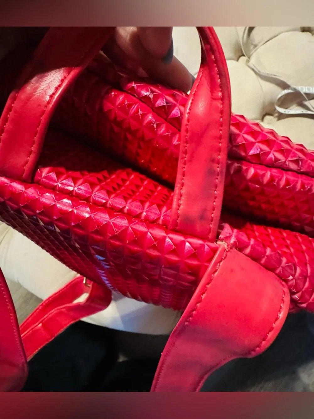 Nicki Minaj JOY Pink Metallic Studded Backpack Hot Pink Faux Leather